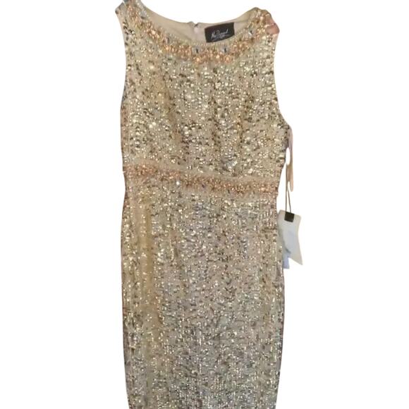 MAC DUGGAL 10739 Sleeveless High Neck Midi Dress Size 6 in Gold MSRP: $398 - Picture 7 of 10